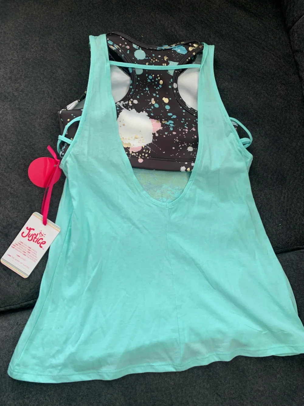 Justice Girls' Fashion Tank with Built-in Sports Bra - Size M(10)